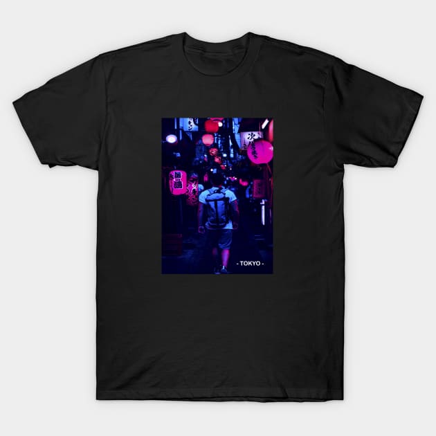 Tokyo Street Neon Synthwave T-Shirt by JeffDesign